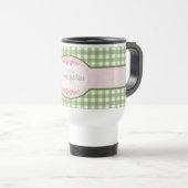 Girly grünes Gingham-Monogramm mit Namen Reisebecher (VorderseiteRechts)