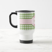 Girly grünes Gingham-Monogramm mit Namen Reisebecher (Links)