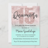 Girly Grunge Rose Gold Minze Glitzer Quinceañera Einladung (Vorderseite)