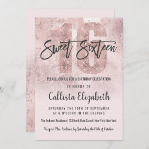 Girly Grunge Rose Gold Pink Glitzer Foil Sweet 16 Einladung