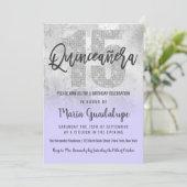Girly Grunge Silver Lilac Glitzer Foil Quinceañera Einladung (Stehend Vorderseite)