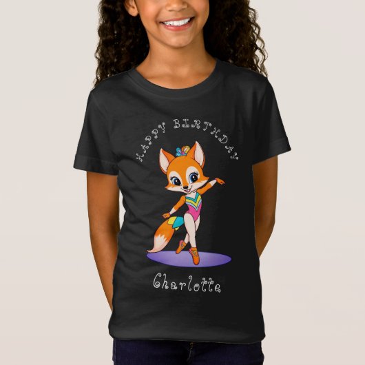 Girly Gymnastic Fox | Mädchen Birthday Black T-Shirt (Vorderseite)