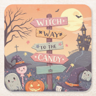 Girly Halloween - Hexenweg zur Candy Rechteckiger Pappuntersetzer