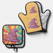 Girly Halloween - Zauberkunst Weg zu den Süßigkeit Ofenhandschuh & Topflappen-Set (Vorderseite/Rückseite)