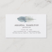 Girly Hand Wasserfarbenblauer Federboho Visitenkarte (Rückseite)