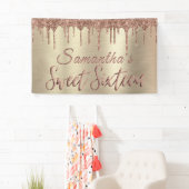 Girly Happy Birthday Sweet 16 Rose Gold Glitzer Banner (Insitu)