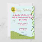 Girly Happy Monkey Blue Birthday Einladung (Rückseite)