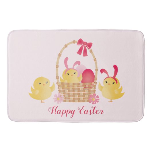 Girly Happy Oaster Chicks Pink Badematte (Vorderseite)