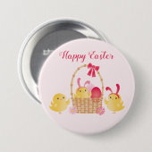 Girly Happy Oaster Chicks Pink Button (Vorne & Hinten)