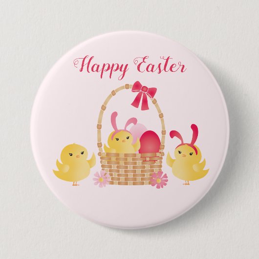 Girly Happy Oaster Chicks Pink Button (Vorderseite)
