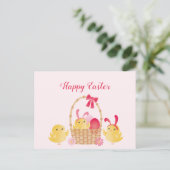 Girly Happy Oaster Chicks Pink Postkarte (Stehend Vorderseite)