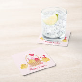 Girly Happy Oaster Chicks Pink Rechteckiger Pappuntersetzer (Vor Ort)