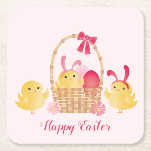 Girly Happy Oaster Chicks Pink Rechteckiger Pappuntersetzer (Vorderseite)