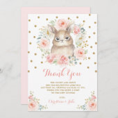 Girly Häschen erröten rosa GoldblumenBabyparty Dankeskarte (Vorne/Hinten)