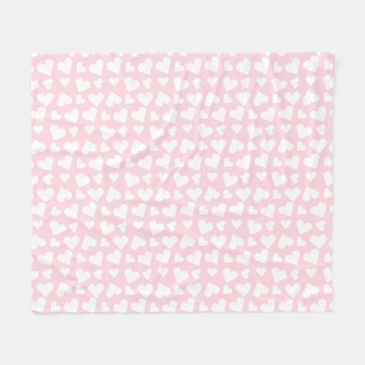Girly Heart Pattern Rosa Weiß Fleecedecke (Vorderseite (Horizontal))