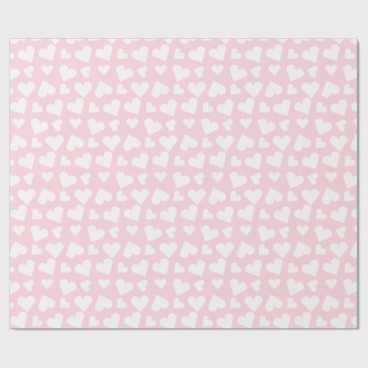 Girly Heart Pattern Rosa Weiß Geschenkpapier (Flach)