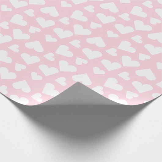 Girly Heart Pattern Rosa Weiß Geschenkpapier (Ecke)
