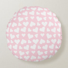 Girly Heart Pattern Rosa Weiß Rundes Kissen