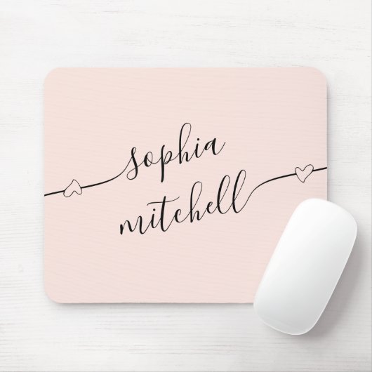 Girly Heart Script Blush Pink Mousepad (Mit Mouse)