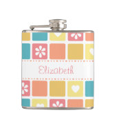 Girly Heart Square Pattern Retro Daisy Blume Flachmann (Vorderseite)