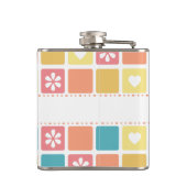 Girly Heart Square Pattern Retro Daisy Blume Flachmann (Rückseite)