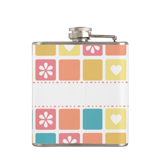 Girly Heart Square Pattern Retro Daisy Blume Flachmann (Rückseite)