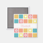 Girly Heart Square Pattern Retro Daisy Blume Magnet (Vorderseite/Rückseite)