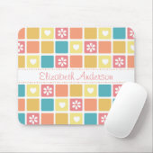 Girly Heart Square Pattern Retro Daisy Blume Mousepad (Mit Mouse)