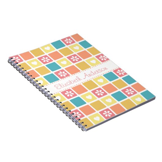 Girly Heart Square Pattern Retro Daisy Blume Notizblock (Rechte Seite)