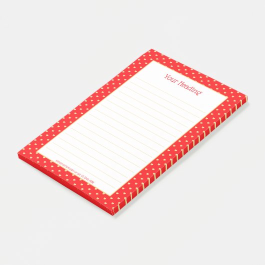 Girly Hearts Imitate Gold Foil Rotes Muster Post-it Klebezettel (angewinkelt)