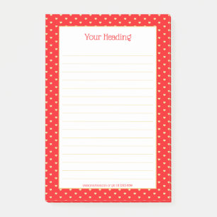 Girly Hearts Imitate Gold Foil Rotes Muster Post-it Klebezettel