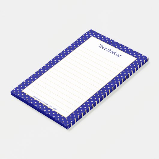 Girly Hearts Imitate Gold Foil Royal Blue Pattern Post-it Klebezettel (angewinkelt)