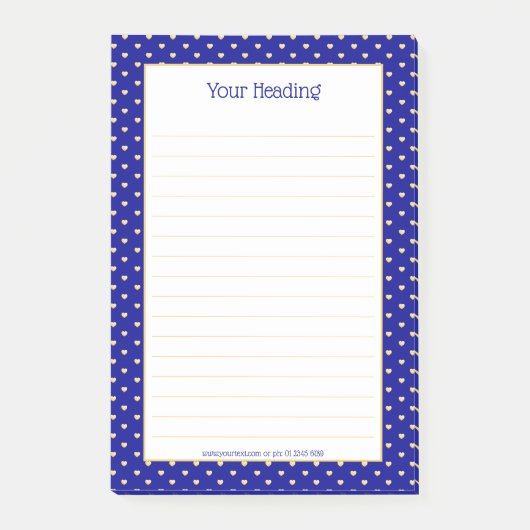 Girly Hearts Imitate Gold Foil Royal Blue Pattern Post-it Klebezettel (Vorderseite)