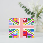 Girly Hearts Union Jack Postkarte (Stehend Vorderseite)