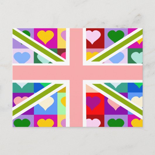 Girly Hearts Union Jack Postkarte (Vorderseite)
