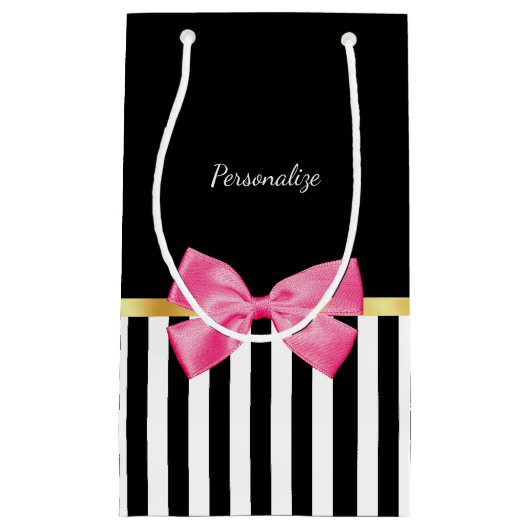 Girly heißes Rosa-Bogen-Schwarz-weiße Streifen mit Kleine Geschenktüte (Vorderseite)