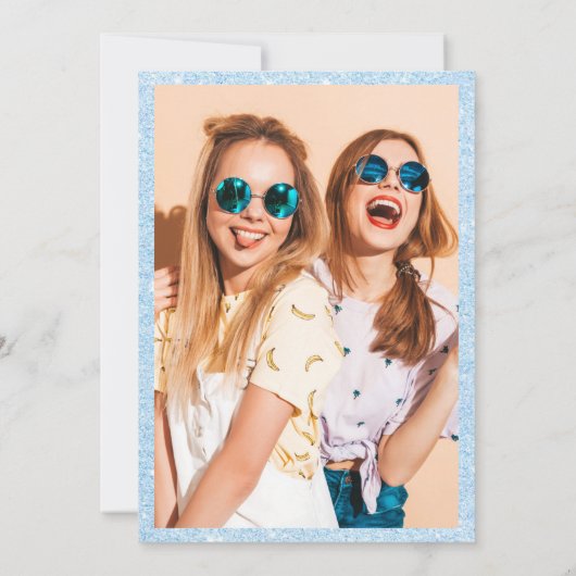 Girly hellblauer Glitzer Glitzern chic Sweet 16 Einladung (Rückseite)