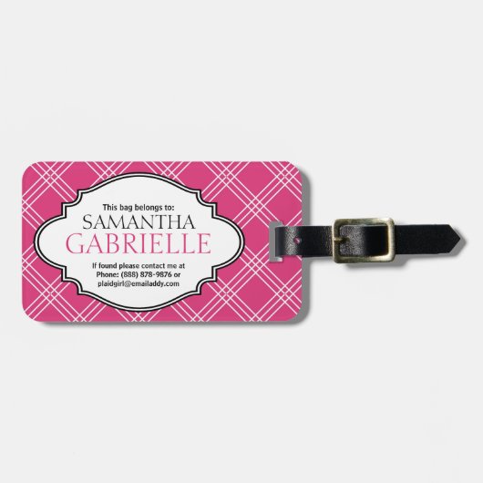 Girly helles rosa Schachbrett-karierter Gepäckanhänger (Vorderseite horizontal)