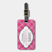 Girly helles rosa Schachbrett-karierter Gepäckanhänger (Vorderseite vertikal)