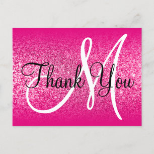 Girly Hellrosa Glitter Ombre Monogramm Danke Postkarte