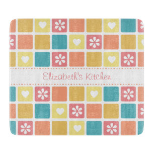 Girly Herz-Quadrat-Muster-Retro Schneidebrett