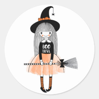 Girly Hexen gestreift Socken Happy Halloween Runder Aufkleber