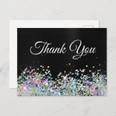 Girly Holo Glitzer Black Foil Danke Postkarte (Vorne/Hinten)
