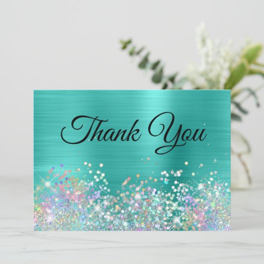 Girly Holo Glitzer Dankeskarte (Stehend Vorderseite)