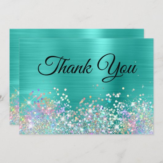 Girly Holo Glitzer Dankeskarte (Vorne/Hinten)