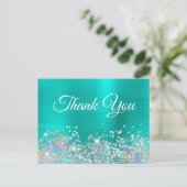 Girly Holo Glitzer Turquoise Foil Danke Postkarte (Stehend Vorderseite)