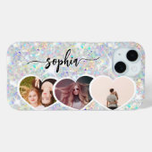 Girly Holographic Glitzer Custom Foto Collage Case-Mate iPhone Hülle (Rückseite (Horizontal))