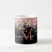 Girly Holographic Glitzer & Sparkle Monogram Black Kaffeetasse (Mittel)
