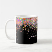 Girly Holographic Glitzer & Sparkle Monogram Black Kaffeetasse (Links)