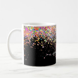 Girly Holographic Glitzer & Sparkle Monogram Black Kaffeetasse